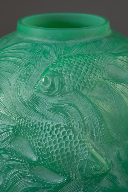 【已售】独角鹿西洋古董 法国顶级水晶工坊莱俪LALIQUE设计出品「Formose 锦鲤」主题绿色欧泊水晶花瓶摆件 商品图4