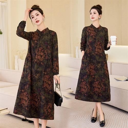 复古宽松显瘦气质，碎花长裙长袖棉麻连衣裙HR-NYMYZ3303 商品图2