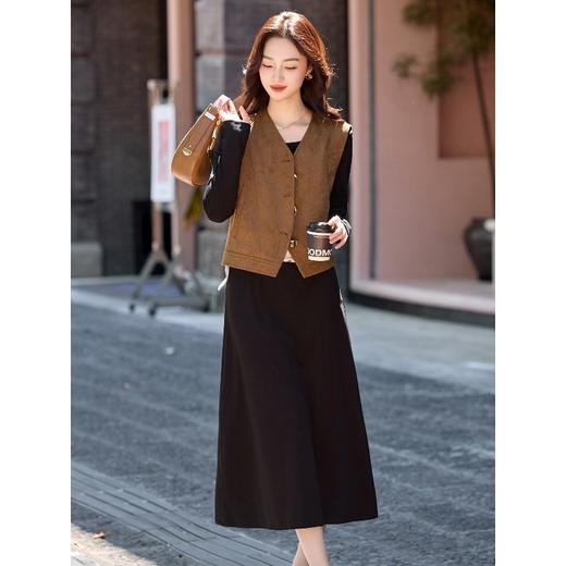 韩系时尚气质麂皮绒马甲，丝巾显瘦打底裙两件套HR-YF2621 商品图2