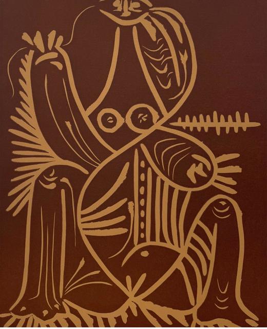 独角鹿西洋古董 1962年西班牙艺术大师签名创作出品限量麻胶版画作品《日光》 商品图6