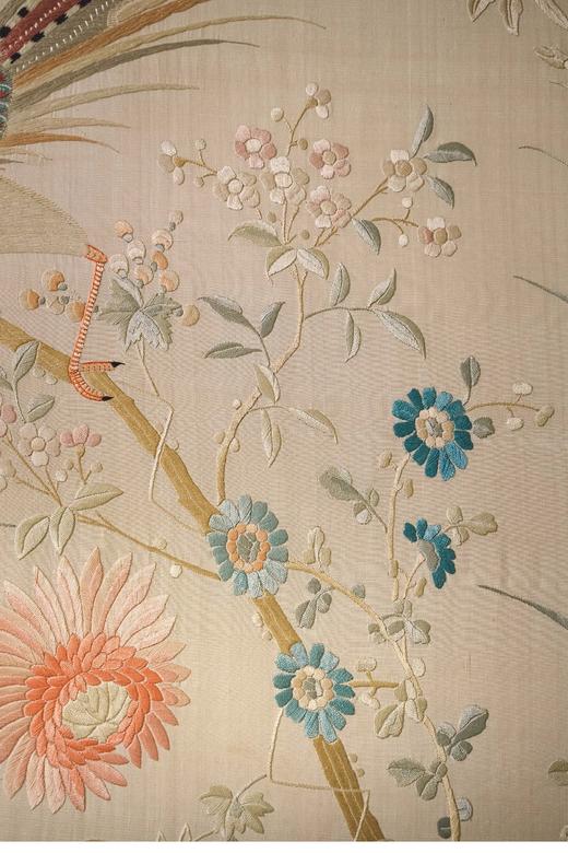 【已售】独角鹿西洋古董 1900年代中国出品「锦上添花」传统东方花鸟主题粤绣挂屏 商品图3