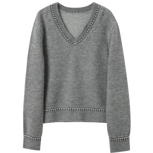 【绵羊毛】三彩2025冬季新款V领针织衫宽松毛衫套头休闲M 商品图4