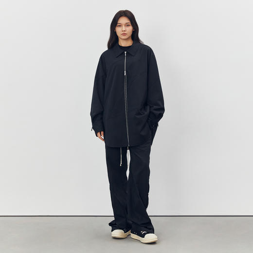 【黑水系列】CHINISM潮流男装 黑色抗皱拉链衬衫男休闲衬衣外套 商品图1