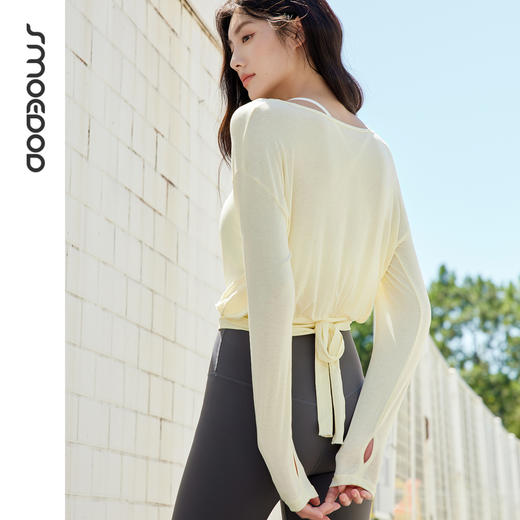 水沐伊朵舒适透气亚麻长袖瑜伽罩衫健身普拉提训练运动上衣50217 商品图2