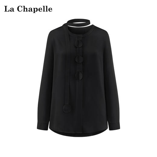 会员福利【飘带衬衫+垂坠顺滑】拉夏贝尔/La Chapelle法式垂感缎面立体花朵飘带设计感长袖衬衫 商品图4