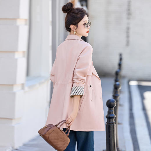 ZYF8878韩系轻奢女装风衣2025秋季新款英伦风拼接条纹长袖百搭中长款外套 商品图2