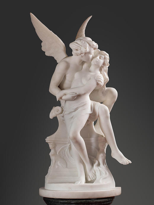 独角鹿西洋古董19世纪下半叶意大利雕塑家Adolfo Cipriani签名创作古典神话主题大理石雕塑作品《丘比特与普绪克》 商品图2