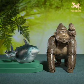 铜师傅《亲子系列》鲨鱼 猩猩桌面客厅玄关铜摆件装饰礼品