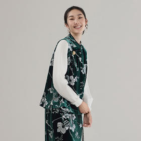 【林栖设计小店】丝绒马甲优雅印花新中式修身显瘦2025秋季新款无袖上衣女G1953357