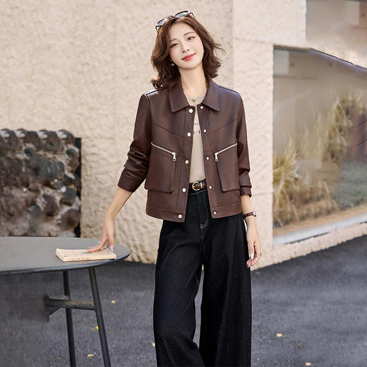 HR ZRX25125机车风皮衣洋气小众设计感水洗皮夹克外套 商品图3