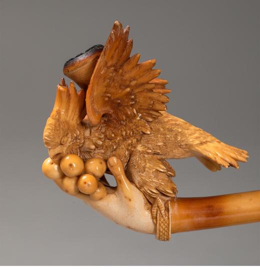 独角鹿西洋古董 法国出品琥珀烟嘴装饰鹦鹉啄果主题精雕海泡石烟斗 商品图3