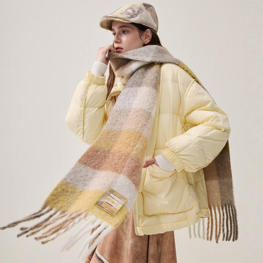 谜底格子围巾2025冬新品流苏慵懒率性格纹保暖大围巾女254MQ1953 商品图1