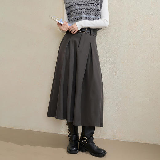 西遇格雷系百褶半身裙女秋季新款气质通勤高腰显瘦A字中长裙H0055236 商品图3