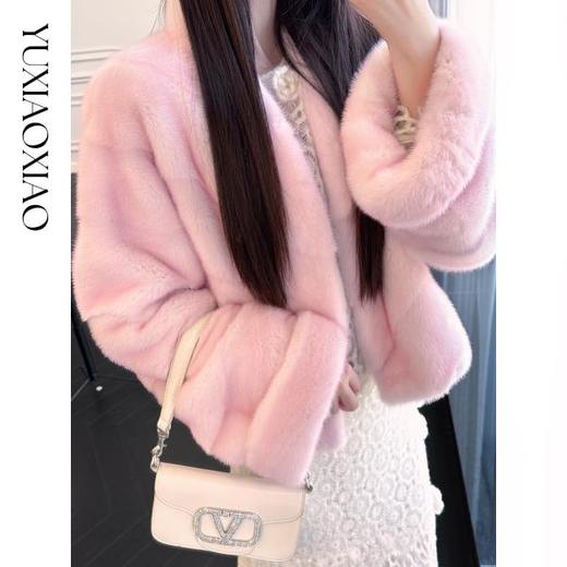 余潇潇【绝色芍药】进口天鹅绒水貂喷染双色内里桑蚕丝皮草外套 商品图3