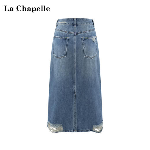 拉夏贝尔/La Chapelle新款高腰显瘦牛仔半身裙女中长款a字后开叉裙子 商品图1