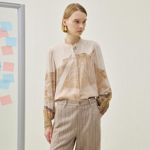 谜底花色衬衣长袖2025年冬季新品宫廷风复古印花衬衫女254MC1457 商品图0