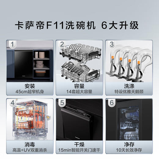 卡萨帝（Casarte）【小蛮腰F11】国家补贴20%洗碗机嵌入式 小型14套45cm超窄一级水效智能开关门速干CYBW1457GHU1 商品图1