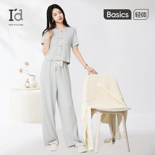 爱帝云感软糯亲肤文艺花纱短袖长裤套装 商品图0