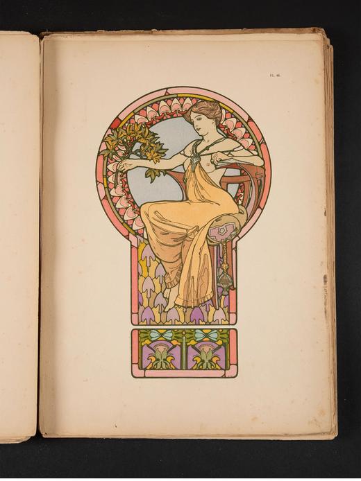 独角鹿西洋古董 1902年法国巴黎中心美术书局出版新艺术大师穆夏创作原版彩色版画图集《装饰文档 Documents décoratifs》 商品图6