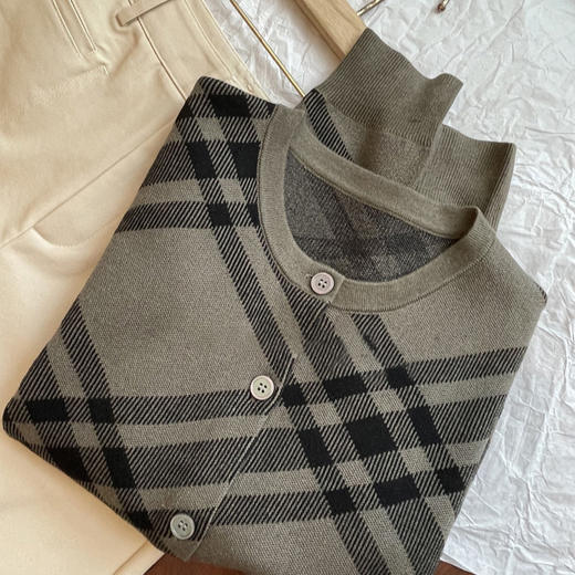 错过就是亏~2025复古拼色菱形格圆领针织开衫女款！ 商品图1