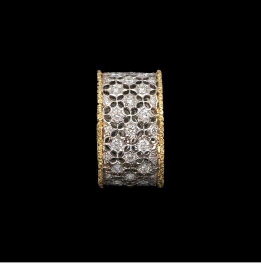 独角鹿西洋古董意大利珠宝工坊布契拉提出品Scacchi款式花叶造型18K黄金及白金镂雕镶嵌钻石戒指 商品图4