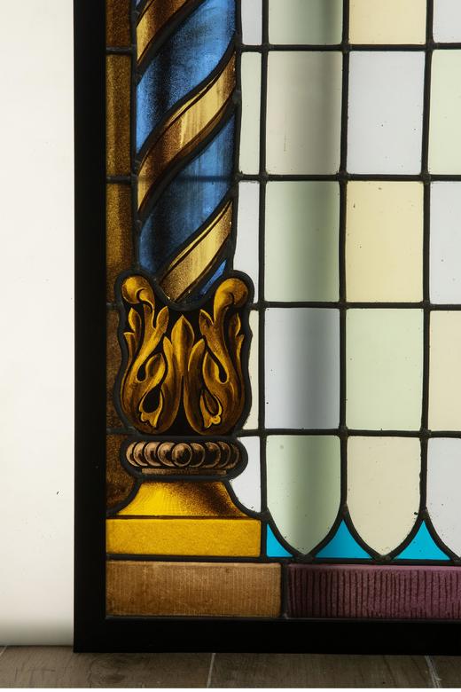 独角鹿西洋古董 19世纪末法国出品古典立柱与花蔓主题彩绘玻璃花窗一对 商品图2