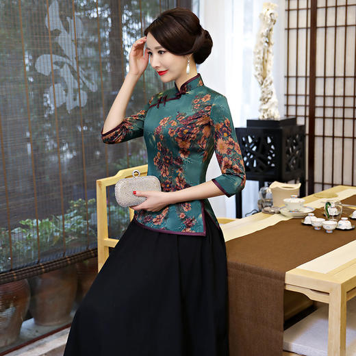 SC8067中国风新中式日常改良旗袍上衣两件套装裙年轻款复古短袖春夏 商品图3