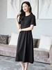 中秋大力度清仓~（不支持退）X7608 古泥/亦文压皱32%天丝小黑裙压皱气质宽边连衣裙-喜出 商品缩略图1
