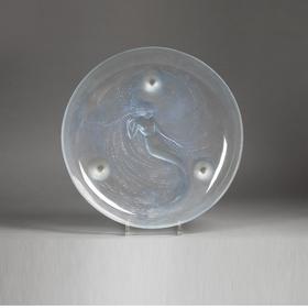 独角鹿西洋古董 1920年法国水晶工坊莱俪LALIQUE设计出品「Sirene 美人鱼」主题欧泊水晶三足盘