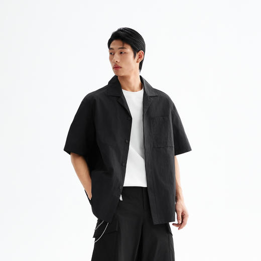 CHINISM赤尘 古巴领休闲短袖衬衫男2025夏季免烫上衣半袖简约衬衣 商品图0