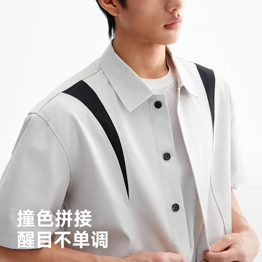 【黑水系列】CHINISM赤尘 撞色拼接短袖衬衫男夏季美式宽松五分袖 商品图1