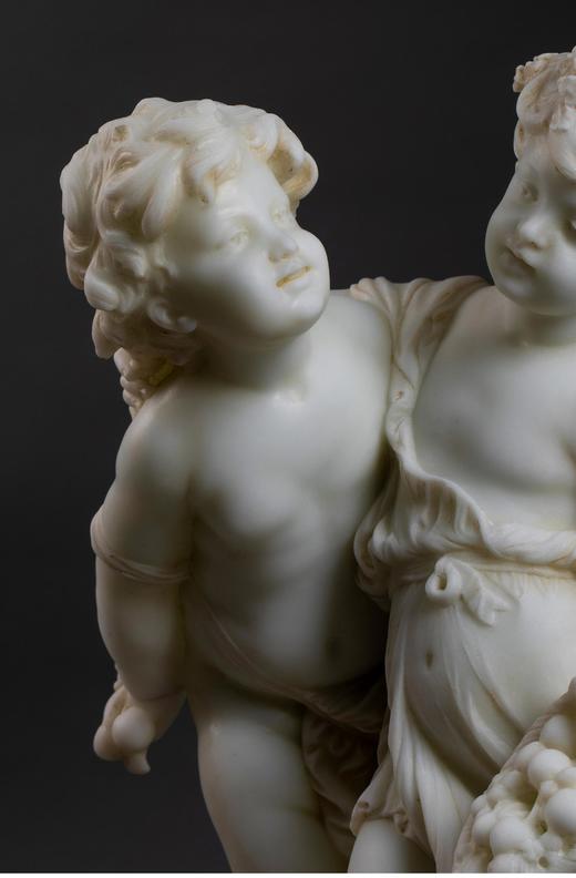 独角鹿西洋古董 19世纪法国出品人物主题大理石雕塑作品《手持果篮的孩童》 商品图4