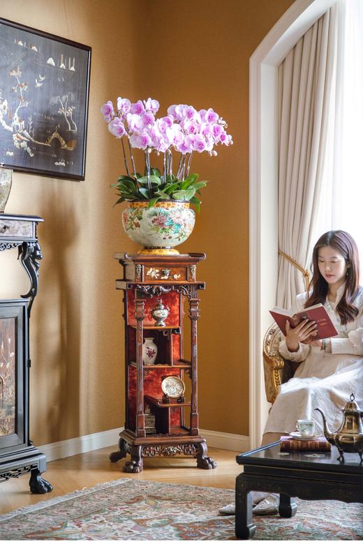 【已售】独角鹿西洋古董 19世纪末法国出品VIARDOT东方风格蟠龙花开主题铜鎏金装饰母贝镶嵌梧桐木精雕博古架 商品图1