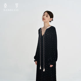 【星伴】桑罗真丝丝绒星星印花时尚连衣裙宽松中长款家居服