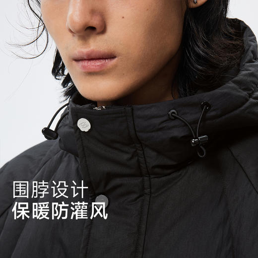 【黑水系列】CHINISM赤尘 黑色绗线充绒连帽羽绒服男冬季保暖外套 商品图1