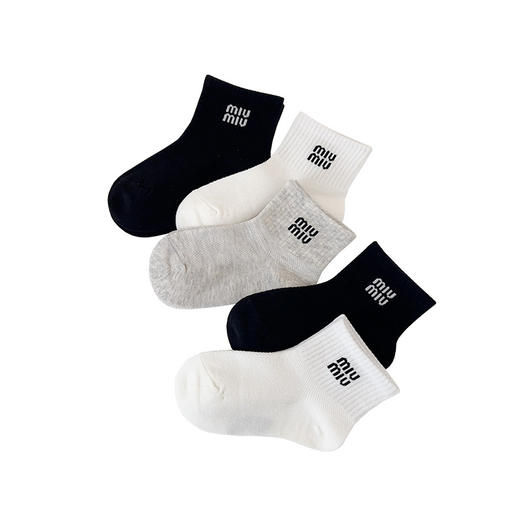 【5双双儿童袜子】夏季新款网眼透气 韩版字母短袜精梳棉黑白运动棉袜  商品图4