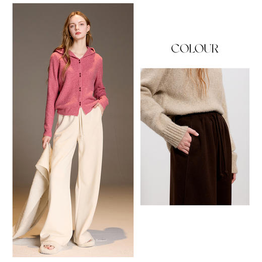 三彩2025冬季新款慵懒休闲长裤松紧高腰宽松阔腿裤垂感显瘦M 商品图2