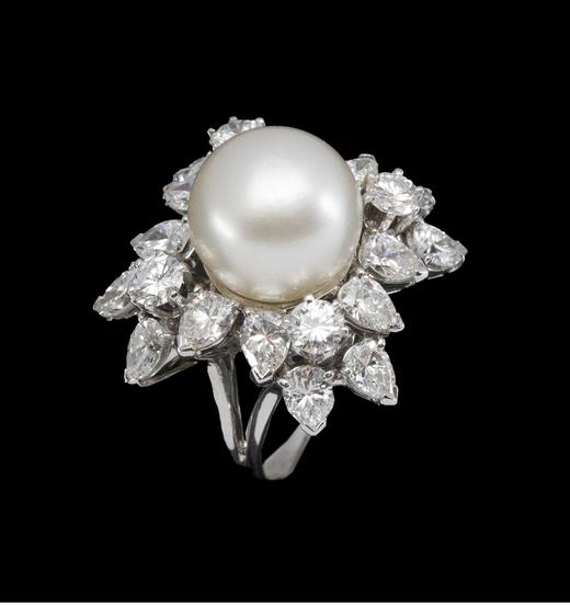 独角鹿西洋古董法国出品花卉造型白金镶嵌钻石及珍珠古董戒指 商品图2