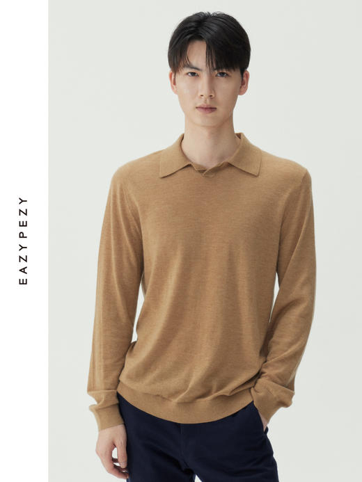 男士高精纺羊绒翻领套头衫 商品图1