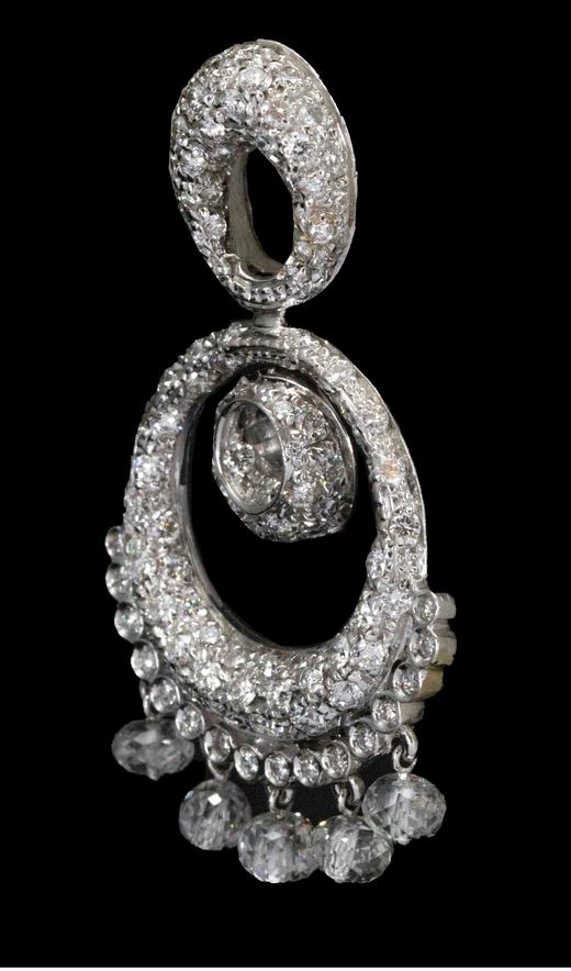 独角鹿西洋古董 1980年代法国出品枝形吊灯式水滴流苏造型白金镶嵌钻石耳环一对 商品图4