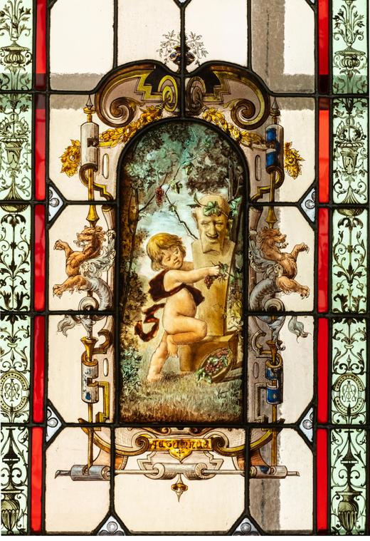 独角鹿西洋古董 1886年法国玻璃艺术大师C. Pizzagalli签名创作出品四季天使主题彩绘玻璃花窗一组 商品图7