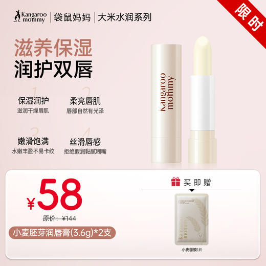 【水润唇膏】长效保湿 润护双唇防干燥 小麦胚芽水润倍护润唇膏（3.6g） 商品图0