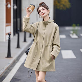 小个子超火设计感，休闲宽松收腰立领风衣HR-MUZL8077