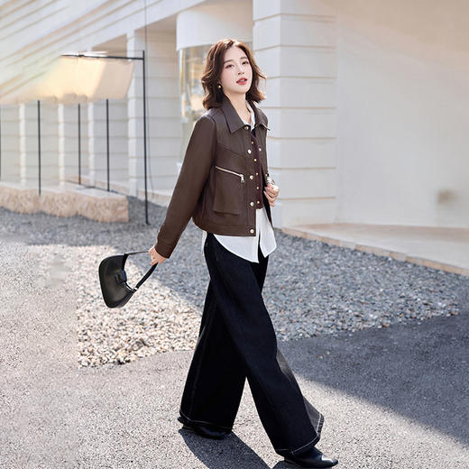 HR ZRX25125机车风皮衣洋气小众设计感水洗皮夹克外套 商品图2