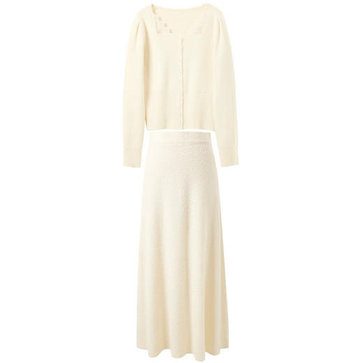 【社群秒杀】三彩2025冬季新款针织套装拼接毛衫上衣半身裙两件套M 商品图4