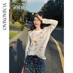 余潇潇【疯狂动物城】莱赛尔棉感经典烫钻立体印花垂感弹力长袖T恤