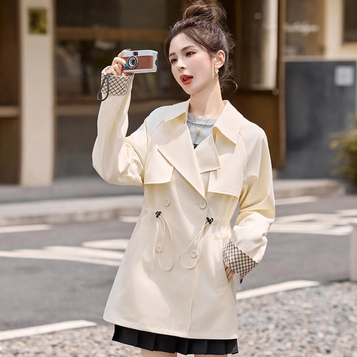 ZYF8878韩系轻奢女装风衣2025秋季新款英伦风拼接条纹长袖百搭中长款外套 商品图3