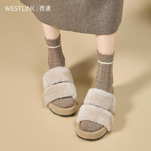 西遇法式毛毛拖鞋女新款秋冬羊毛保暖百搭配裙子厚底外穿拖鞋V1857078 商品图2