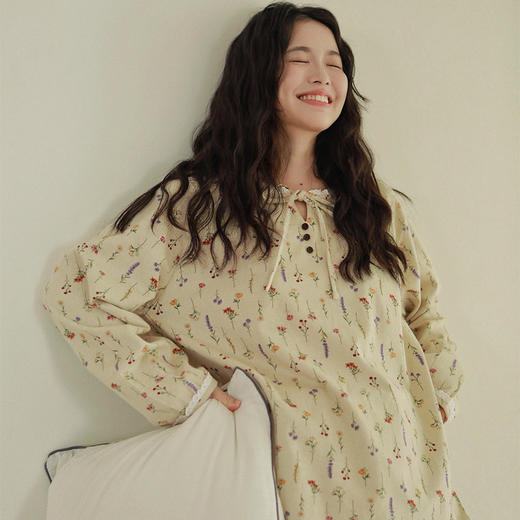 2025秋新款！纯棉磨毛撞色边睡衣套装 套头式全棉环保印染可外穿家居服套装秋冬 商品图2