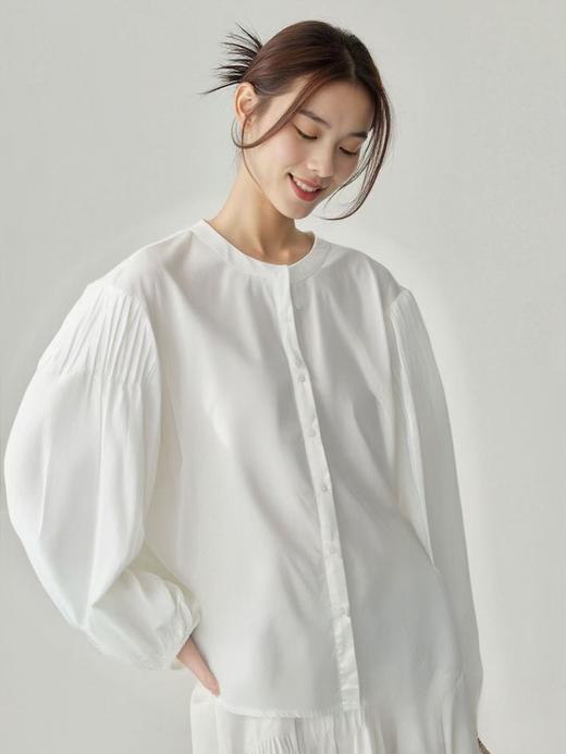 【秋新品）古泥品牌7868 100%棉泡泡袖圆领宽松衬衫-喜出 商品图3